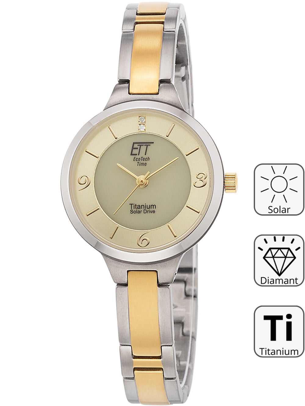 ETT ELS-12148-61M Diamond Lady Solar Drive Titan moteriškas laikrodis 28mm 5ATM