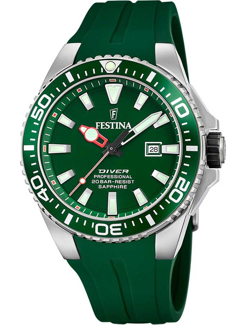 Festina F20664/2 vyriškas laikrodis Professional Diver Day-Date 45mm 20ATM