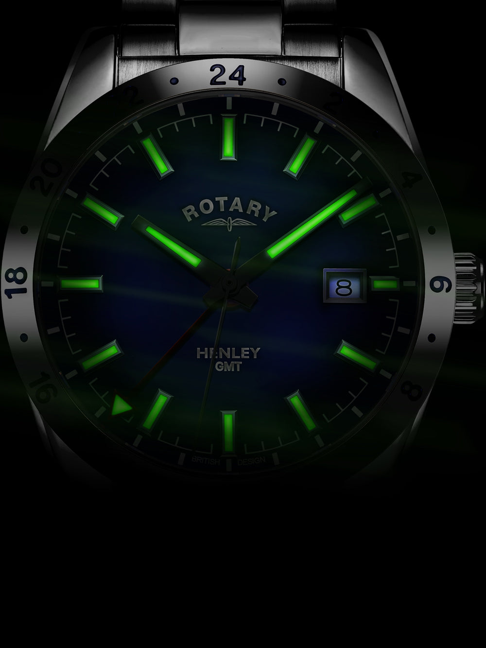 Rotary GB05176/05 Henley GMT vyriškas laikrodis 40mm 10ATM