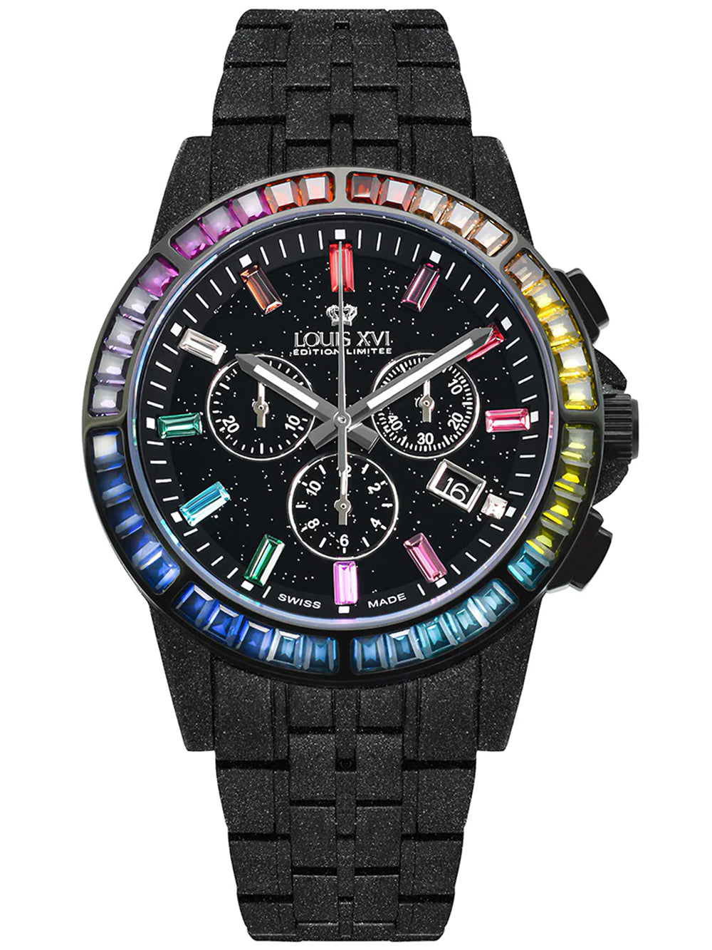 Louis XVI LXVI1129 vyriškas laikrodis Majeste Frosted Iced Out Chronograph 43mm 5ATM