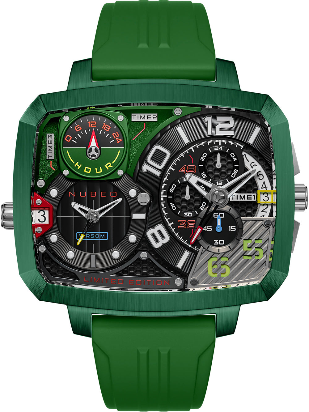 Nubeo NB-6084-03 vyriškas laikrodis Odyssey Triple Time-Zone Limited 58mm 5ATM