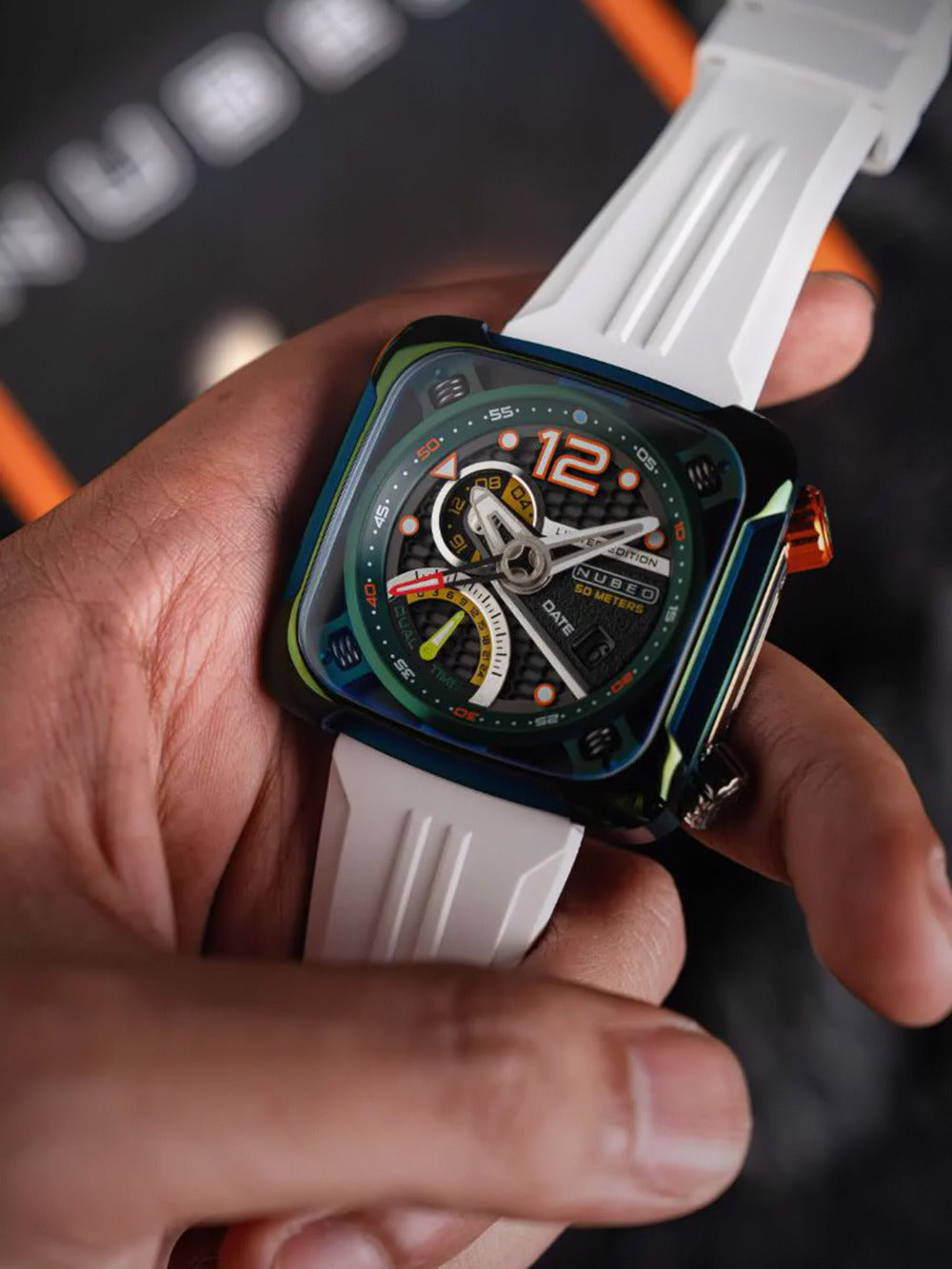 Nubeo NB-6096-02 vyriškas laikrodis Ecliptic Dual Time 45mm 5ATM
