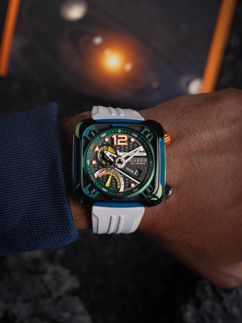 Nubeo NB-6096-02 vyriškas laikrodis Ecliptic Dual Time 45mm 5ATM