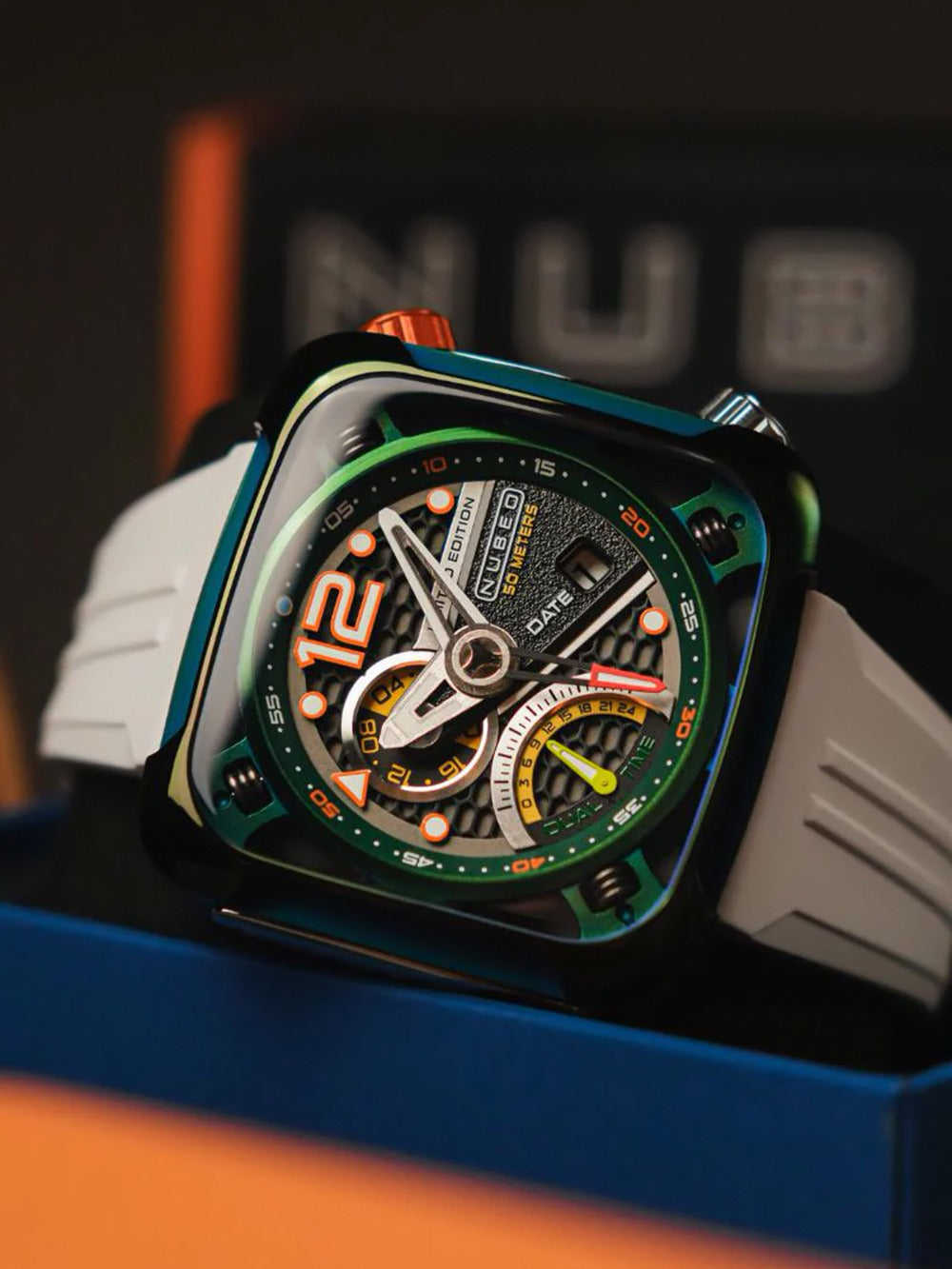 Nubeo NB-6096-02 vyriškas laikrodis Ecliptic Dual Time 45mm 5ATM
