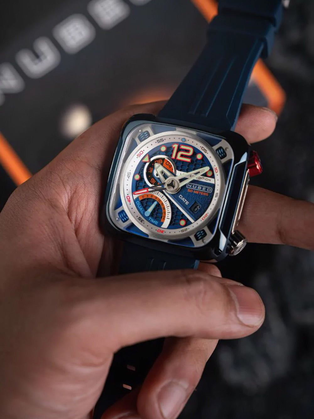 Nubeo NB-6096-03 vyriškas laikrodis Ecliptic Dual Time 45mm 5ATM
