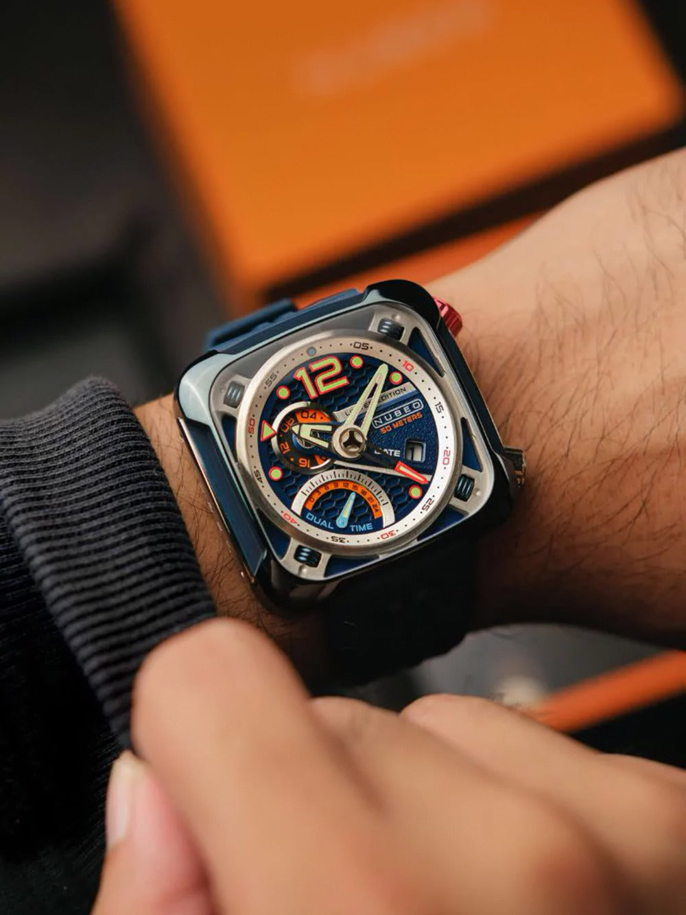 Nubeo NB-6096-03 vyriškas laikrodis Ecliptic Dual Time 45mm 5ATM