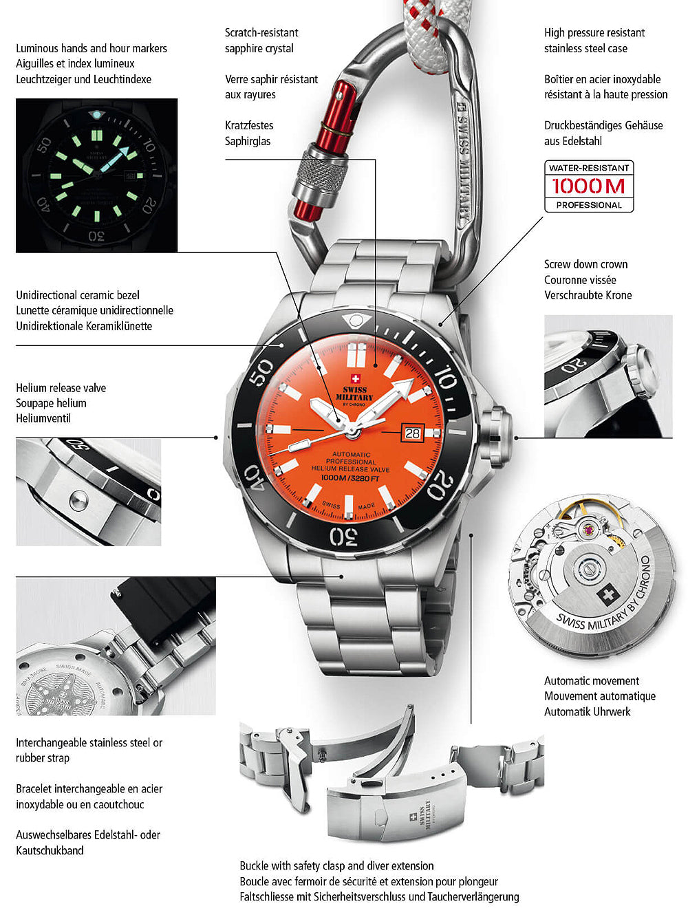 Swiss Military SMA34092.04 Automatic Diver vyriškas laikrodis 45mm 100ATM