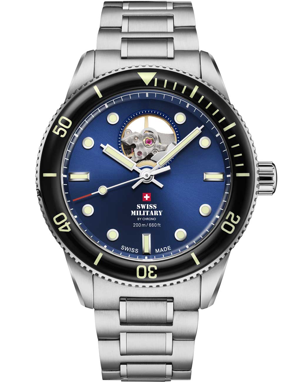 Swiss Military SMA34106.12 vyriškas laikrodis Automatic Open-Heart Diver 42mm 20ATM
