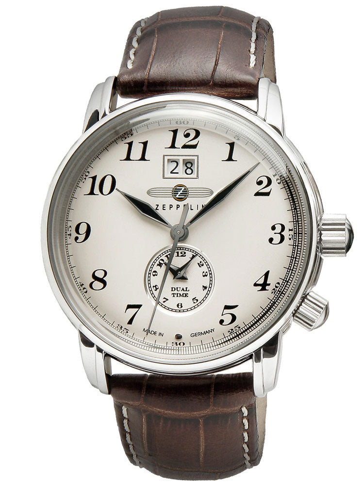 Zeppelin LZ127 7644-5 vyriškas laikrodis Dual-Time Brown Silver 42 mm