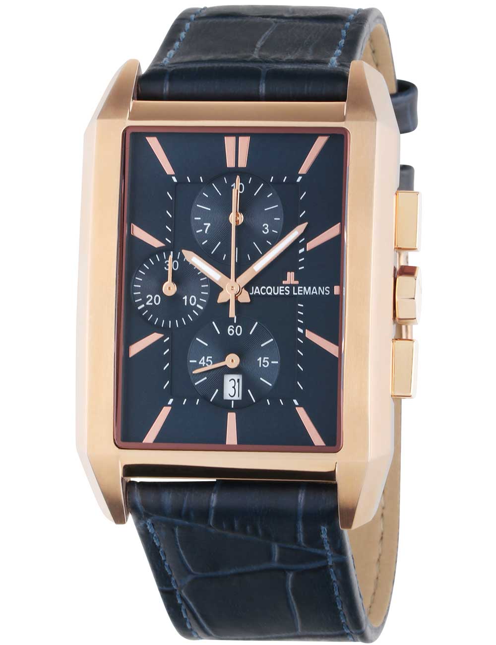 Jacques Lemans 1-2161.1G Torino squarer vyriškas laikrodis Chronograph 34mm 5ATM