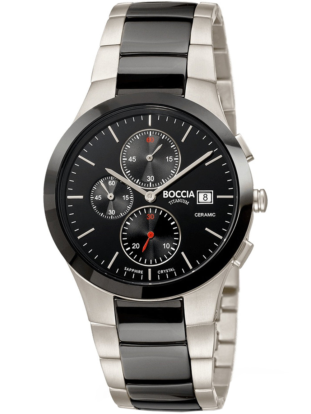 Boccia 3748-01 vyriškas laikrodis chronograph ceramic titanium 39mm 5ATM