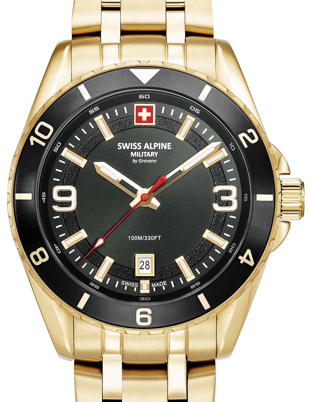 Swiss Alpine Military 7034.1117 vyriškas laikrodis Sierra gold black 42mm 10ATM