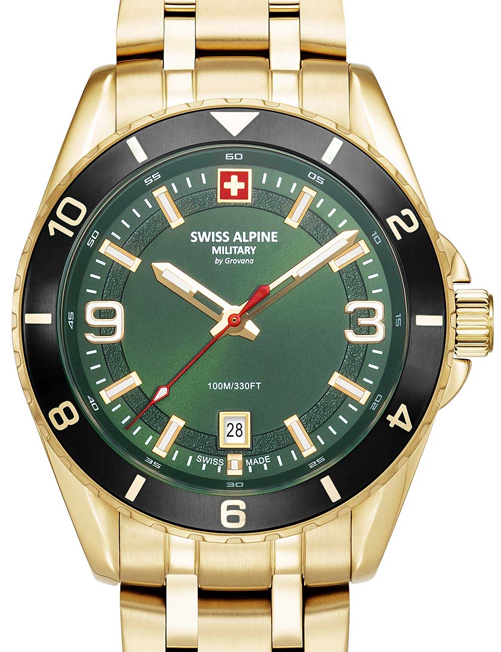 Swiss Alpine Military 7034.1118 vyriškas laikrodis Sierra gold green 42mm 10ATM