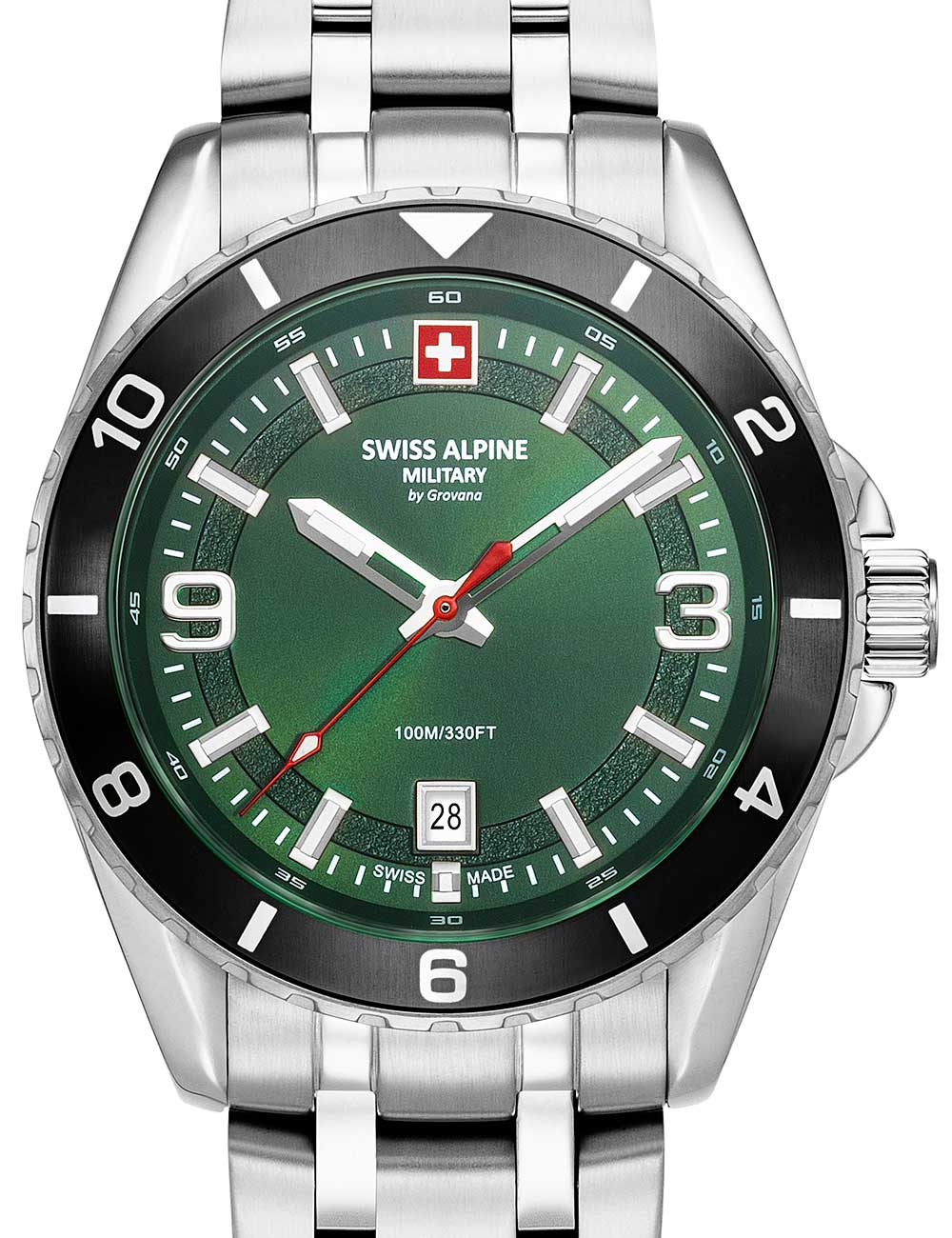 Swiss Alpine Military 7034.1138 vyriškas laikrodis Sierra silver green 42mm 10ATM