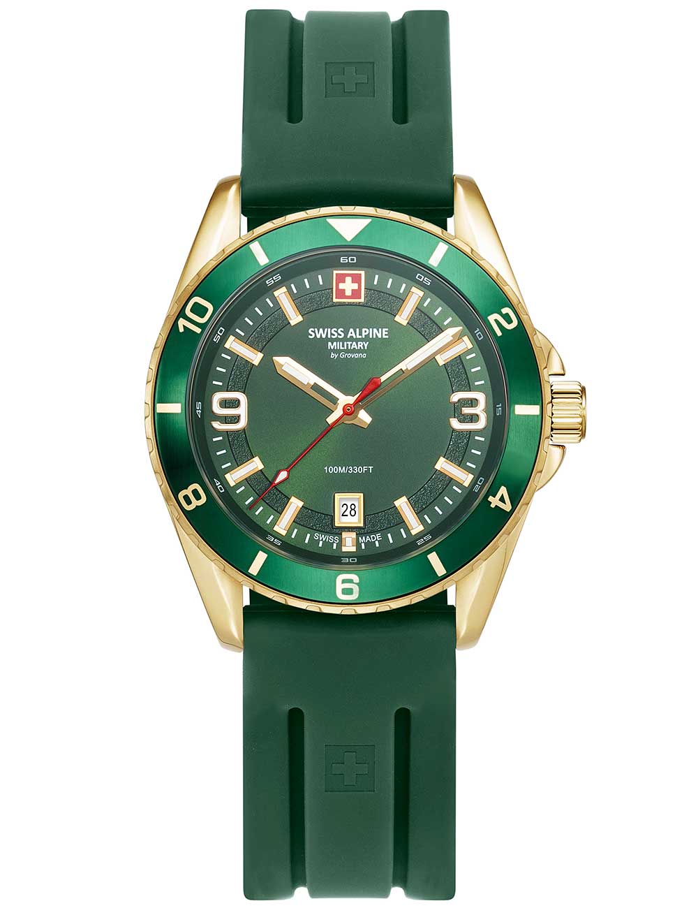 Swiss Alpine Military 7034.1814 vyriškas laikrodis Sierra gold green 42mm 10ATM
