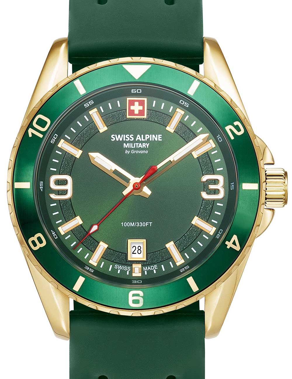 Swiss Alpine Military 7034.1814 vyriškas laikrodis Sierra gold green 42mm 10ATM