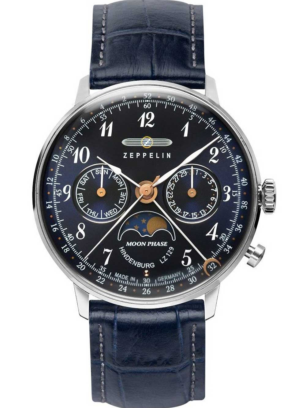Zeppelin 7037-3 Hindenburg LZ129 moteriškas laikrodis moon phase 36mm