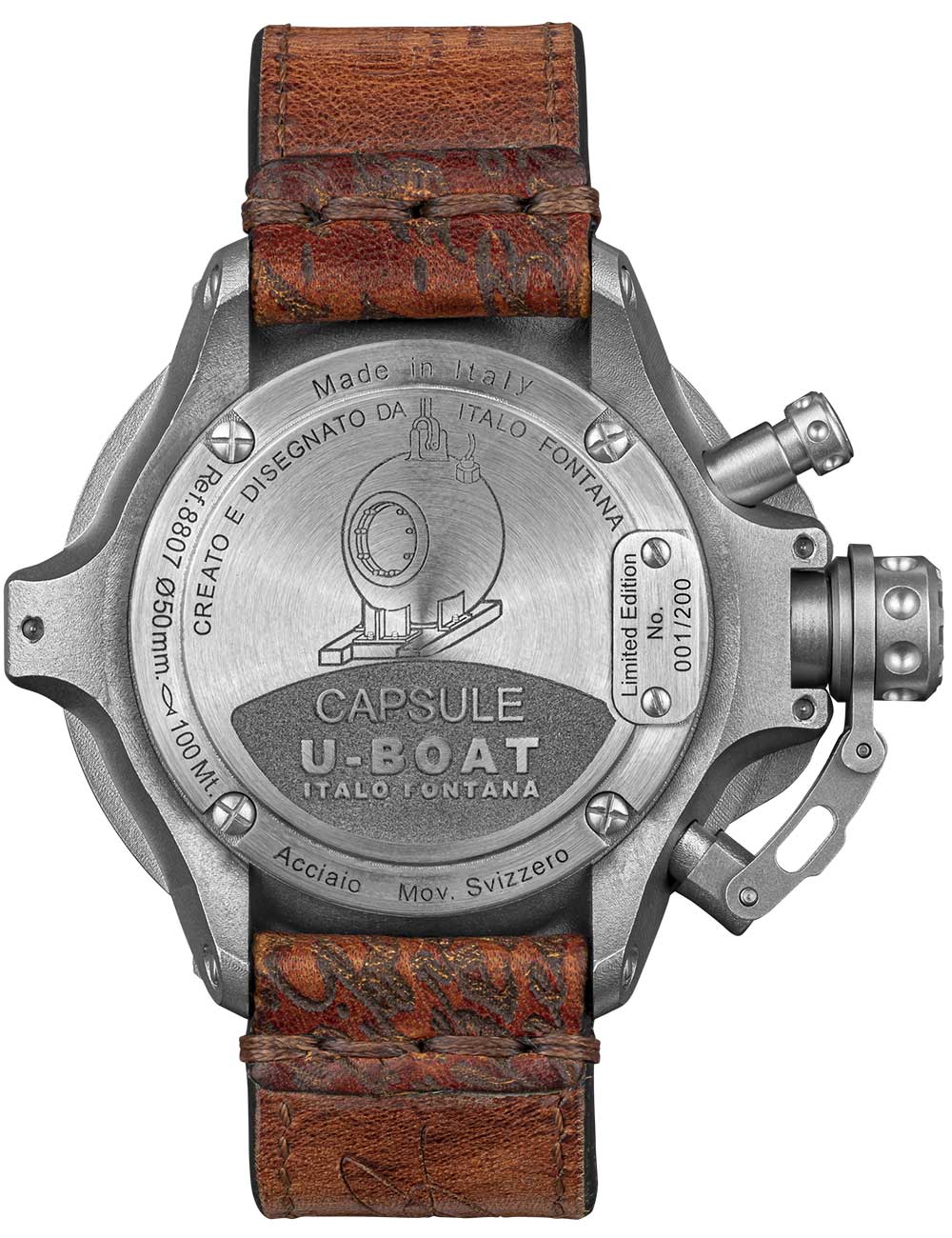U-Boat 8807 Capsule 50 mm SS BK BE Automatic vyriškas laikrodis 10ATM