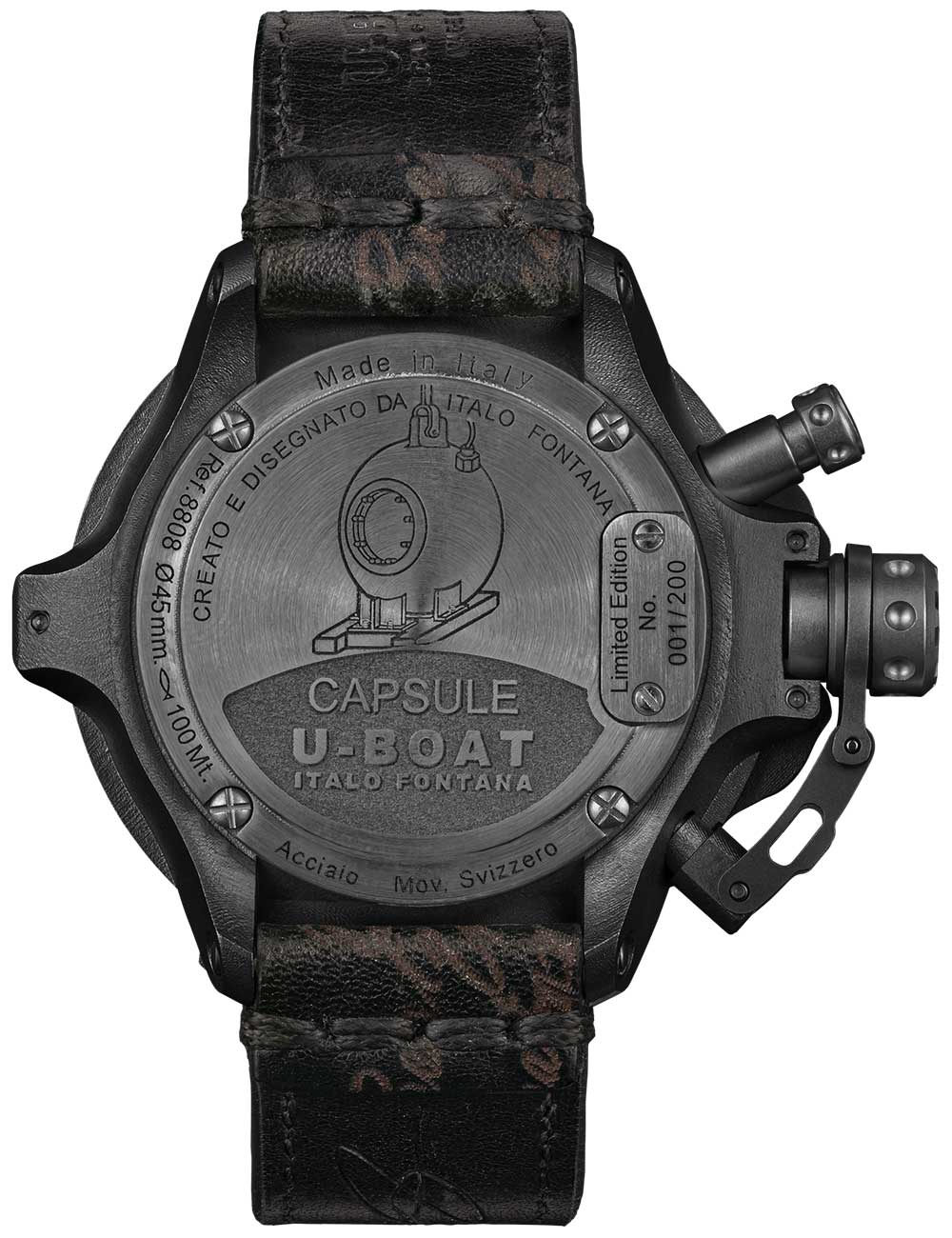 U-Boat 8808 vyriškas laikrodis Capsule PVD BK BL 45mm