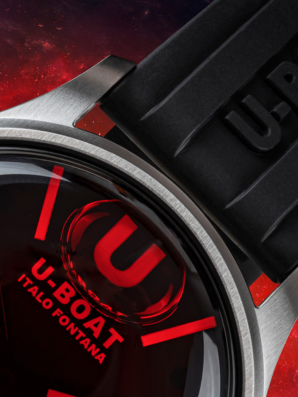 U-Boat 9305 Darkmoon SS Red Glass vyriškas laikrodis 40mm 5ATM