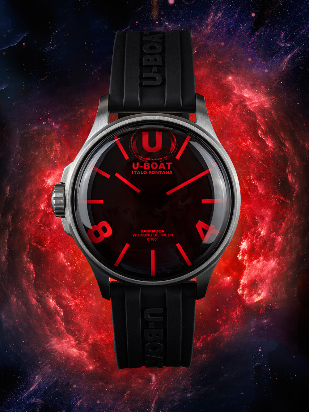 U-Boat 9305 Darkmoon SS Red Glass vyriškas laikrodis 40mm 5ATM