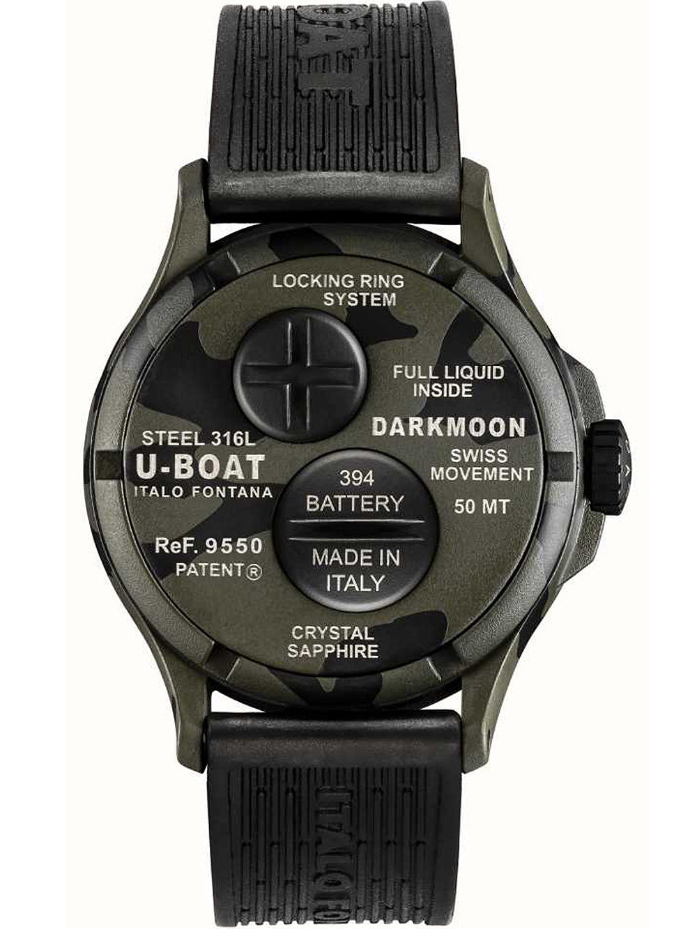 U-Boat 9550 Darkmoon Grey Camouflage vyriškas laikrodis 44mm 5ATM