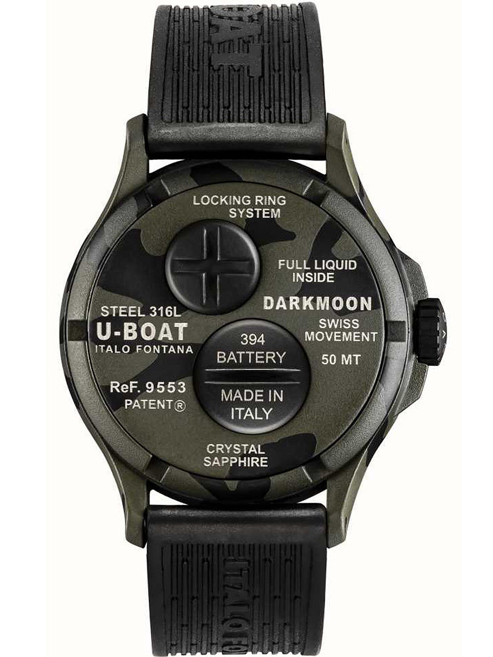 U-Boat 9553 Darkmoon Grey Camouflage vyriškas laikrodis 44mm 5ATM