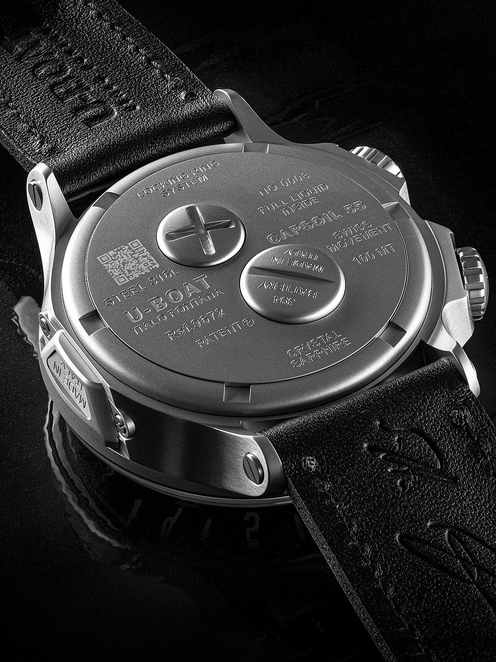 U-Boat 9672 Capsoil Doppiotempo SS GMT vyriškas laikrodis 55mm 10ATM