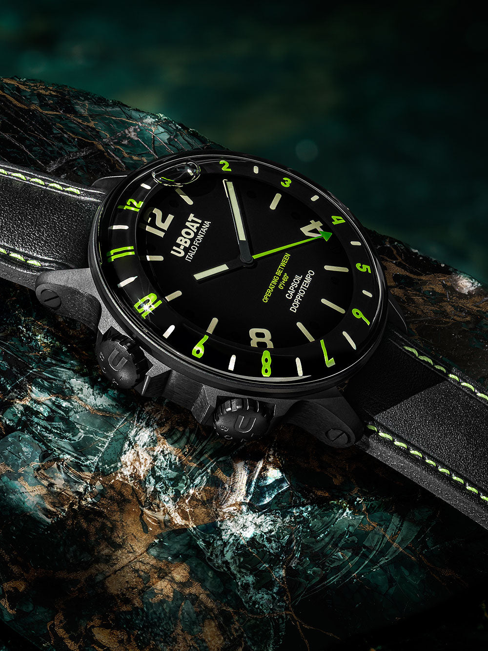 U-Boat 9675 Capsoil Doppiotempo DLC GMT vyriškas laikrodis 55mm 10ATM