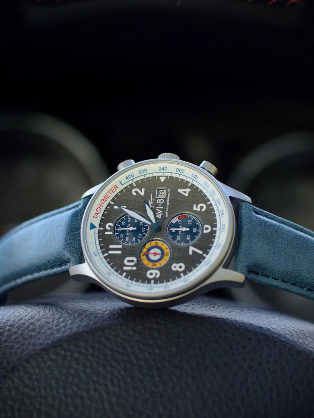 AVI-8 AV-4011-0F vyriškas laikrodis Hawker Hurricane Classic Chronograph 43mm 5ATM