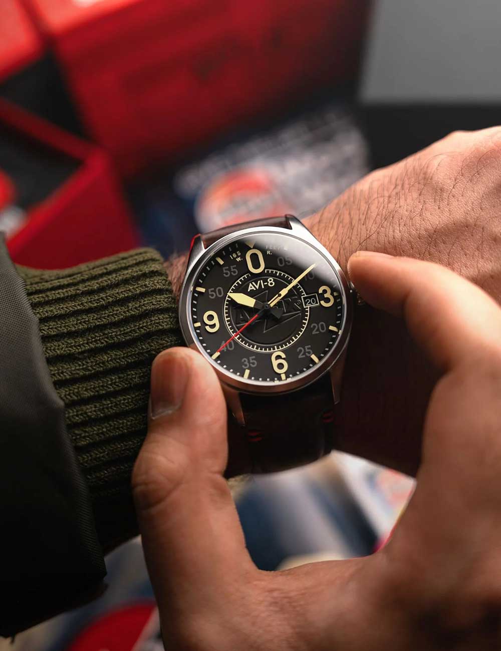 AVI-8 AV-4090-08 vyriškas laikrodis Spitfire Smith Automatic 42mm 5ATM