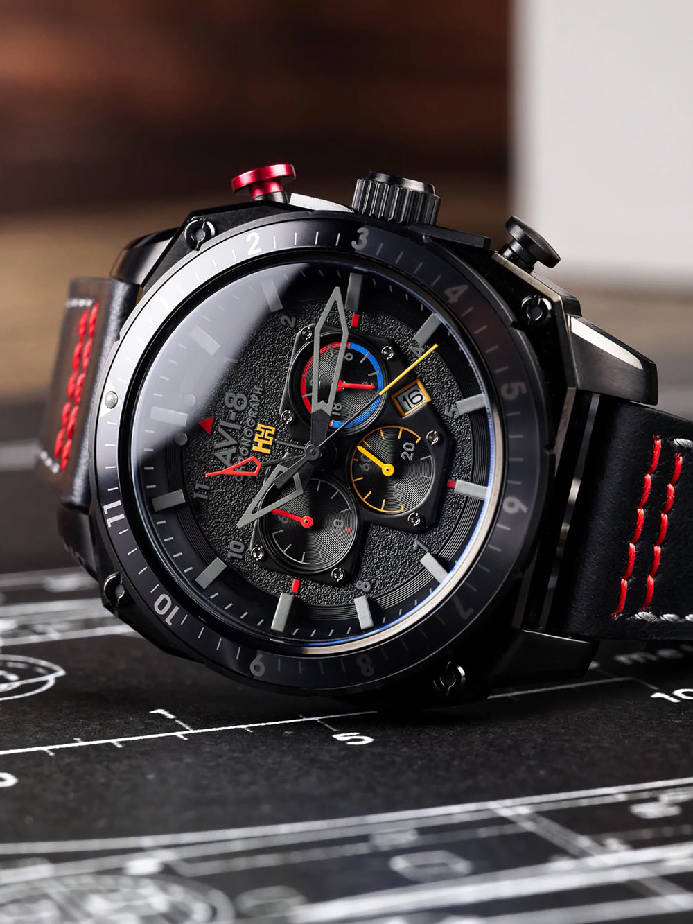 AVI-8 AV-4100-04 vyriškas laikrodis Hawker Hunter Dual Time Chronograph 43mm 5ATM