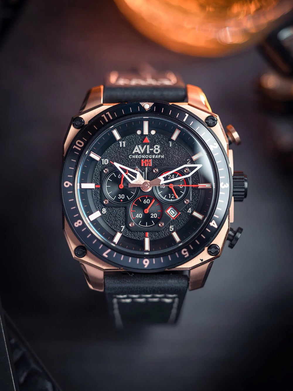AVI-8 AV-4100-06 vyriškas laikrodis Hawker Hunter Dual Time Chronograph 43mm 5ATM
