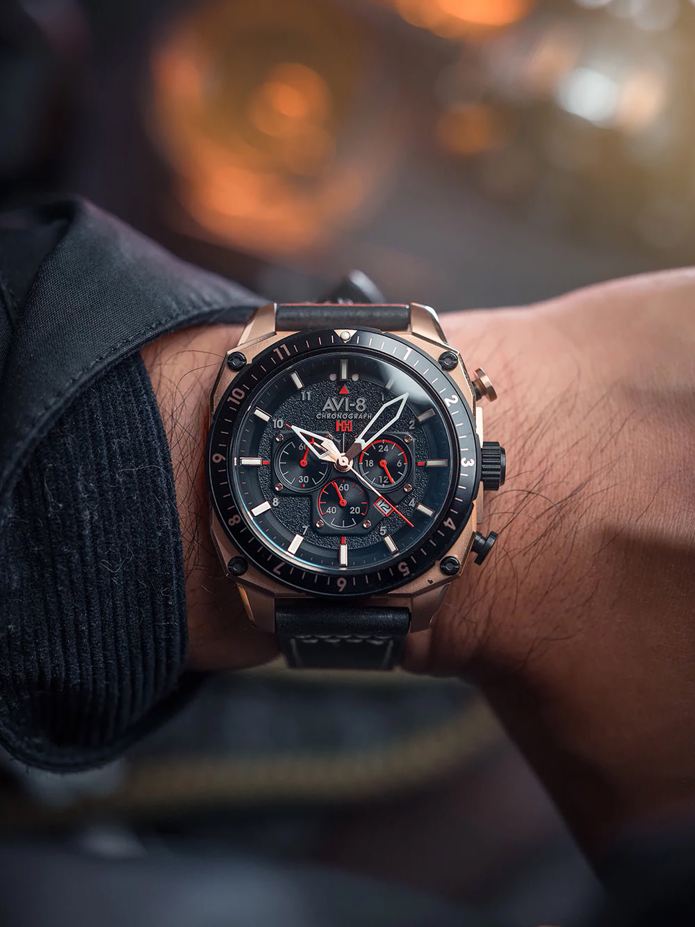AVI-8 AV-4100-06 vyriškas laikrodis Hawker Hunter Dual Time Chronograph 43mm 5ATM