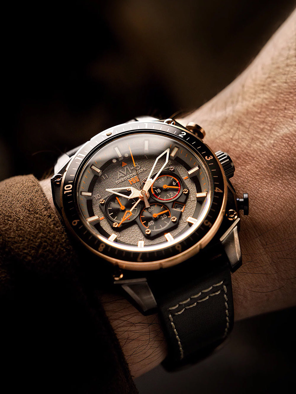 AVI-8 AV-4100-07 vyriškas laikrodis Hawker Hunter Dual Time Chronograph 43mm 5ATM