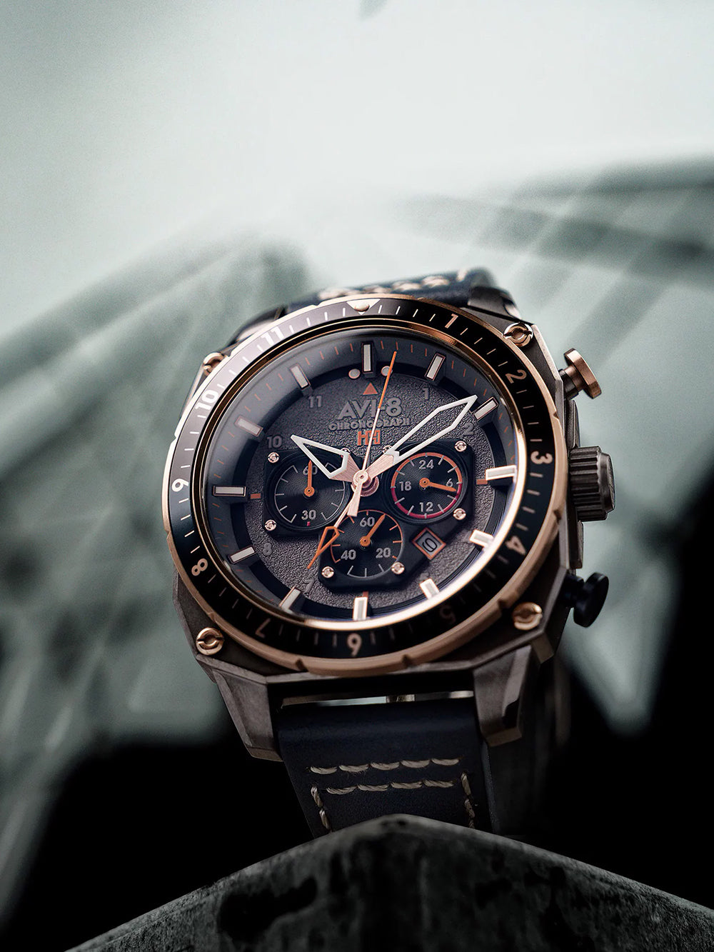 AVI-8 AV-4100-07 vyriškas laikrodis Hawker Hunter Dual Time Chronograph 43mm 5ATM