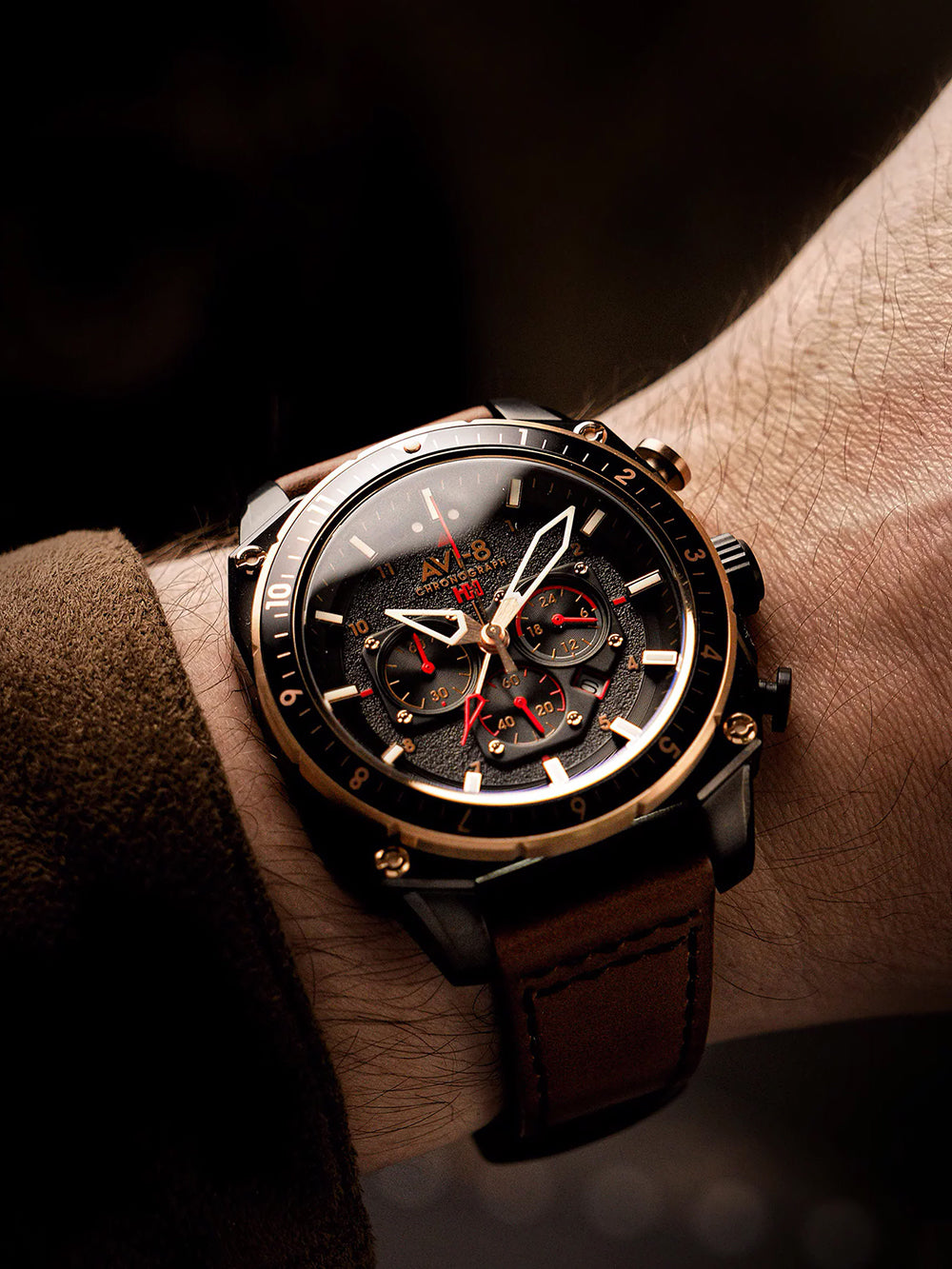 AVI-8 AV-4100-09 vyriškas laikrodis Hawker Hunter Dual Time Chronograph 43mm 5ATM