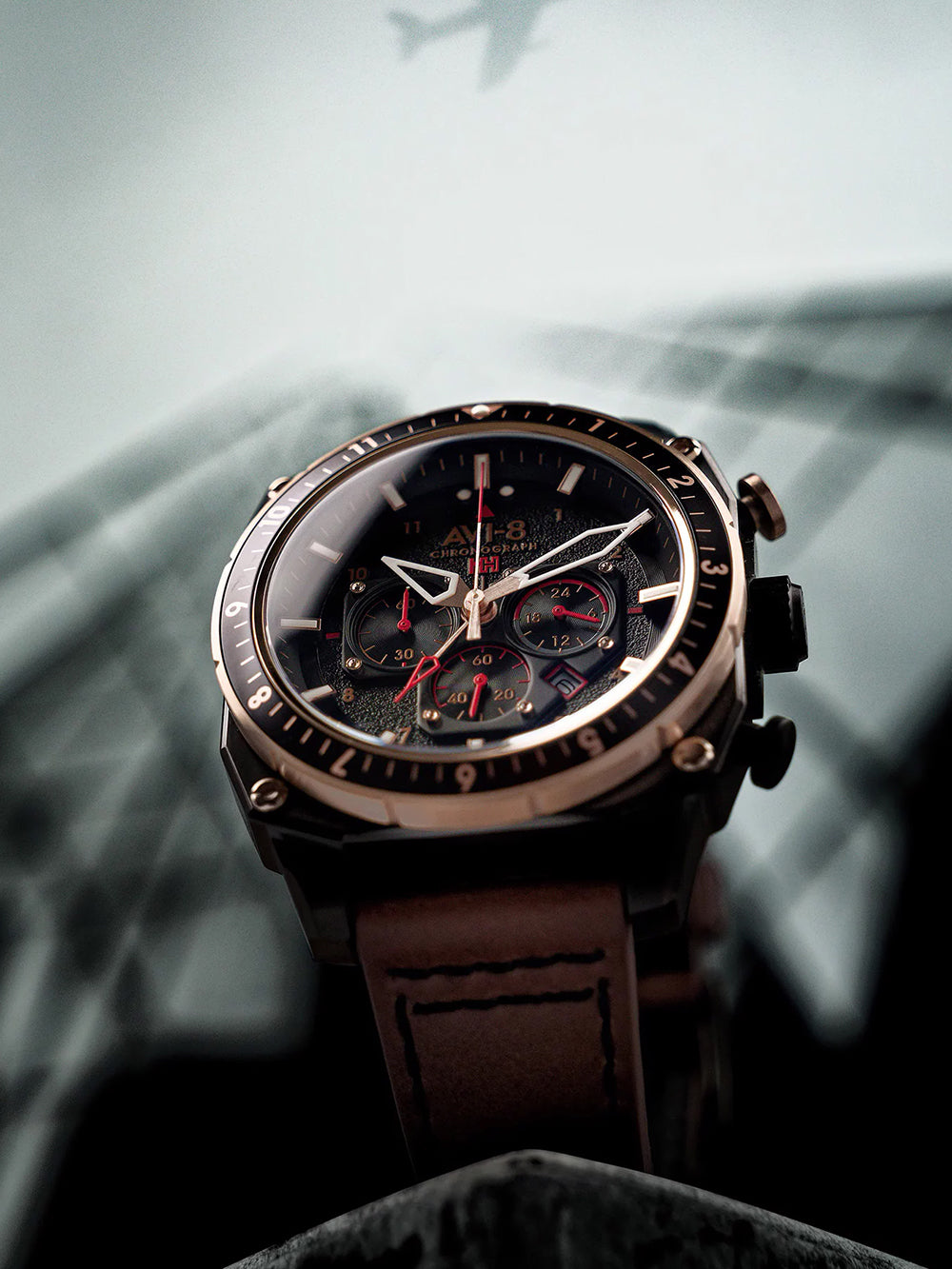 AVI-8 AV-4100-09 vyriškas laikrodis Hawker Hunter Dual Time Chronograph 43mm 5ATM