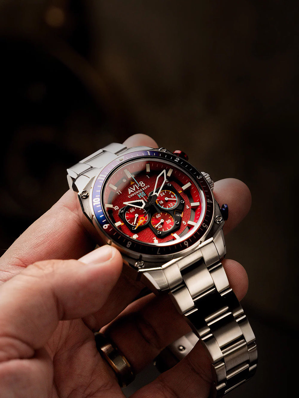 AVI-8 AV-4100-22 vyriškas laikrodis Hawker Hunter Dual Time Chronograph 43mm 5ATM