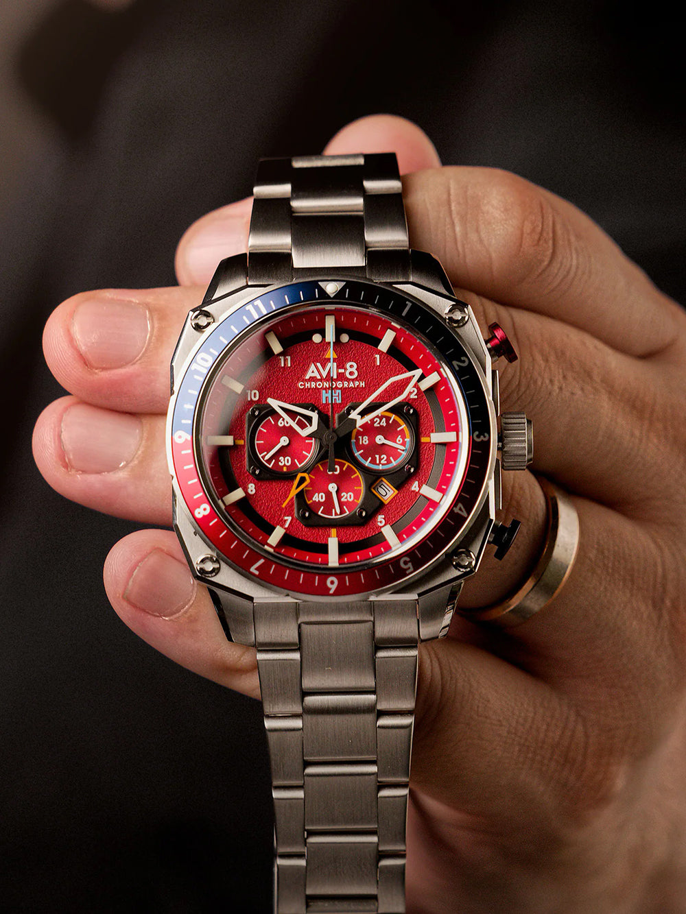 AVI-8 AV-4100-22 vyriškas laikrodis Hawker Hunter Dual Time Chronograph 43mm 5ATM