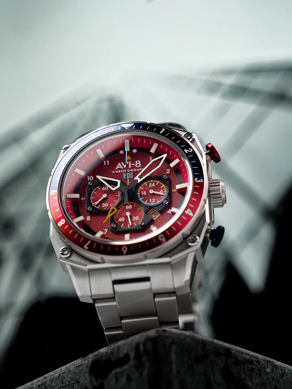 AVI-8 AV-4100-22 vyriškas laikrodis Hawker Hunter Dual Time Chronograph 43mm 5ATM