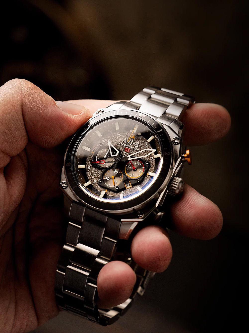 AVI-8 AV-4100-33 vyriškas laikrodis Hawker Hunter Dual Time Chronograph 43mm 5ATM