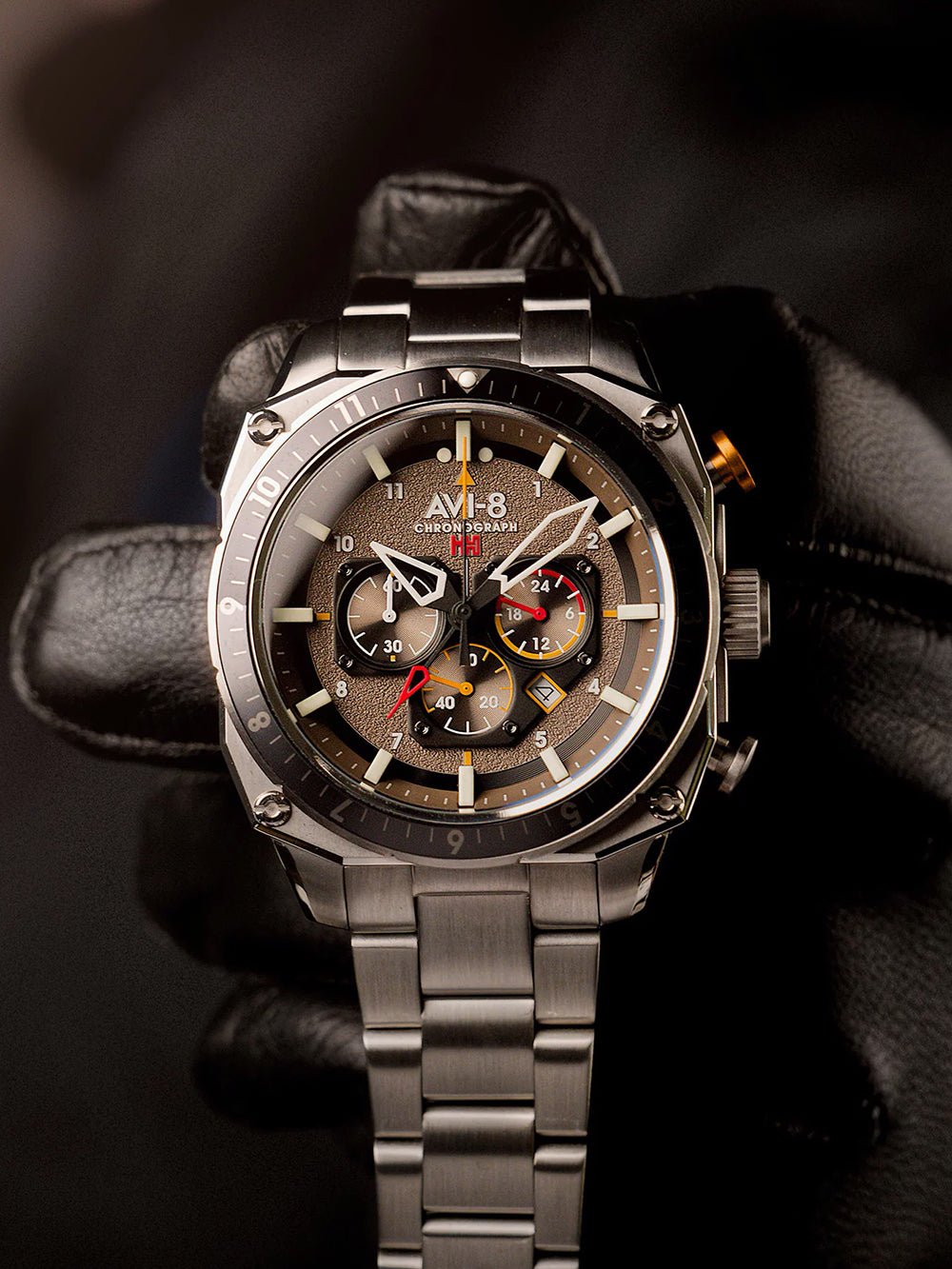 AVI-8 AV-4100-33 vyriškas laikrodis Hawker Hunter Dual Time Chronograph 43mm 5ATM
