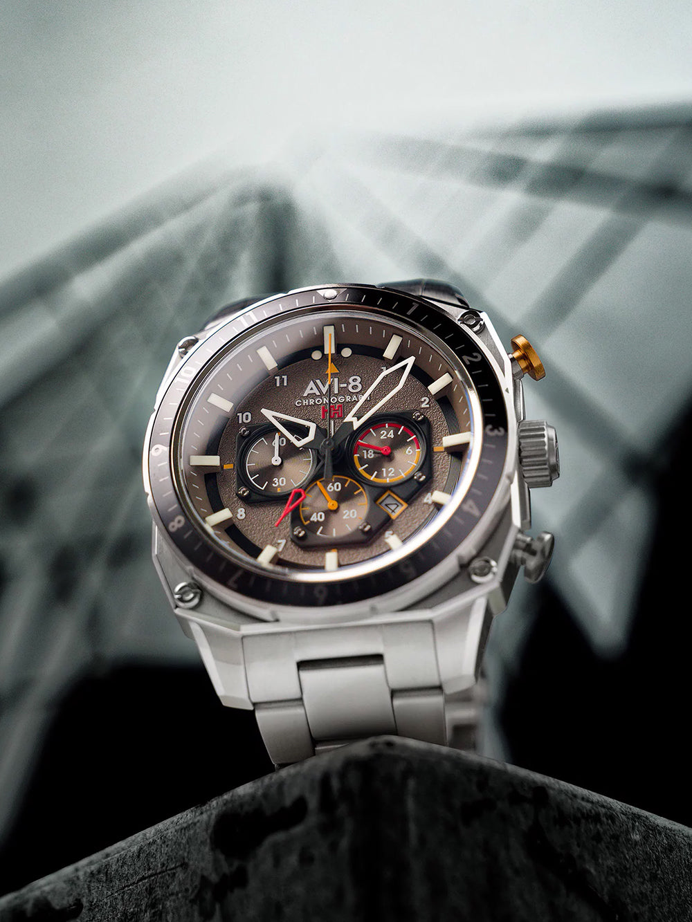 AVI-8 AV-4100-33 vyriškas laikrodis Hawker Hunter Dual Time Chronograph 43mm 5ATM