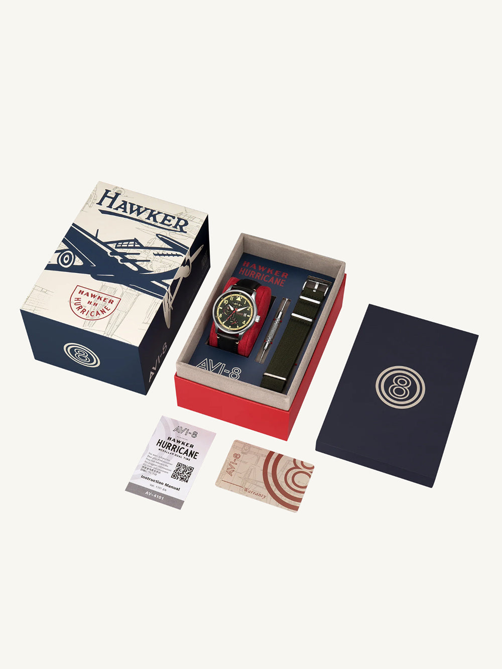 AVI-8 AV-4101-0A vyriškas laikrodis Hawker Hurricane McKellar Dual Time 44mm 5ATM