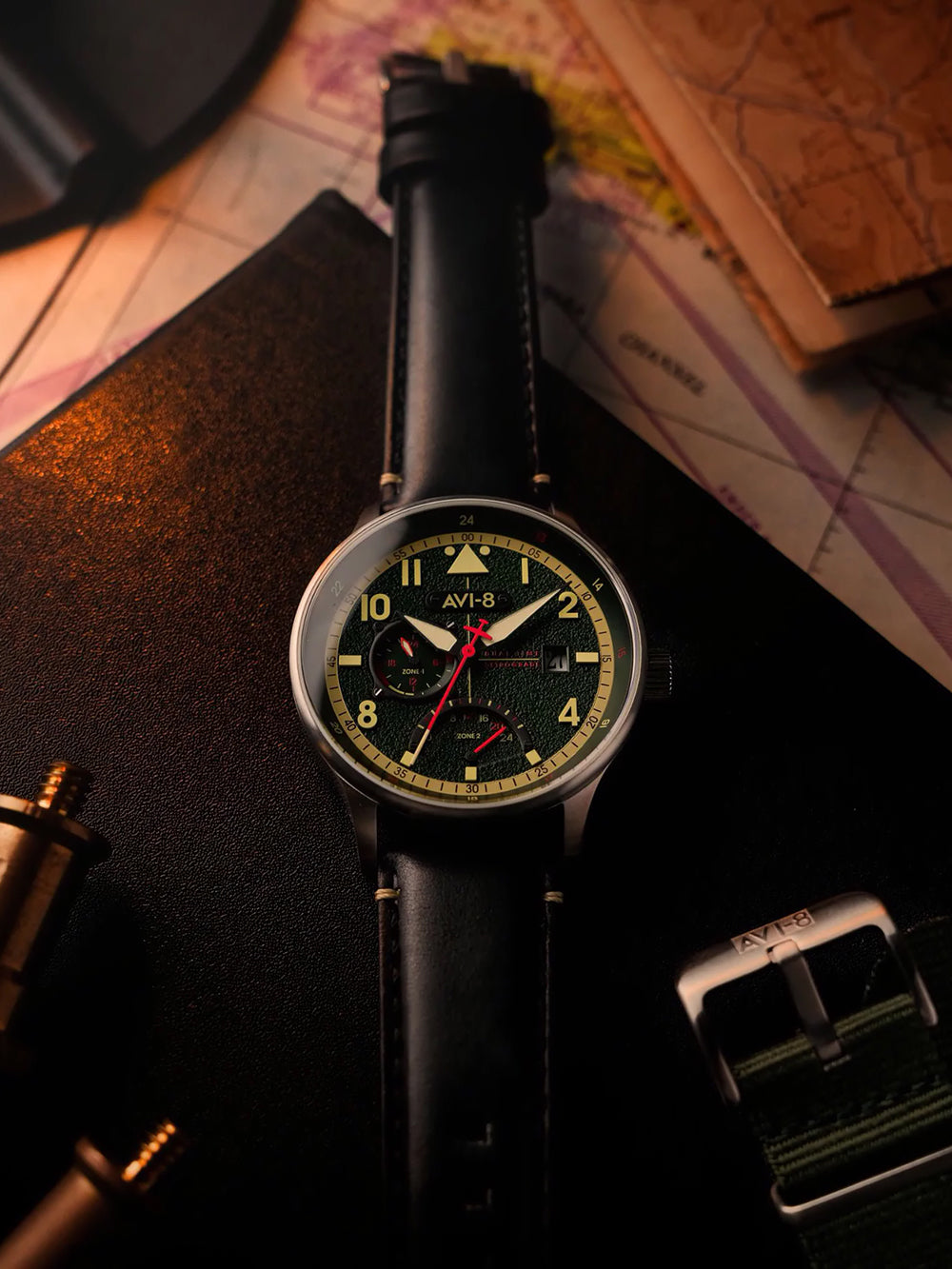 AVI-8 AV-4101-0A vyriškas laikrodis Hawker Hurricane McKellar Dual Time 44mm 5ATM