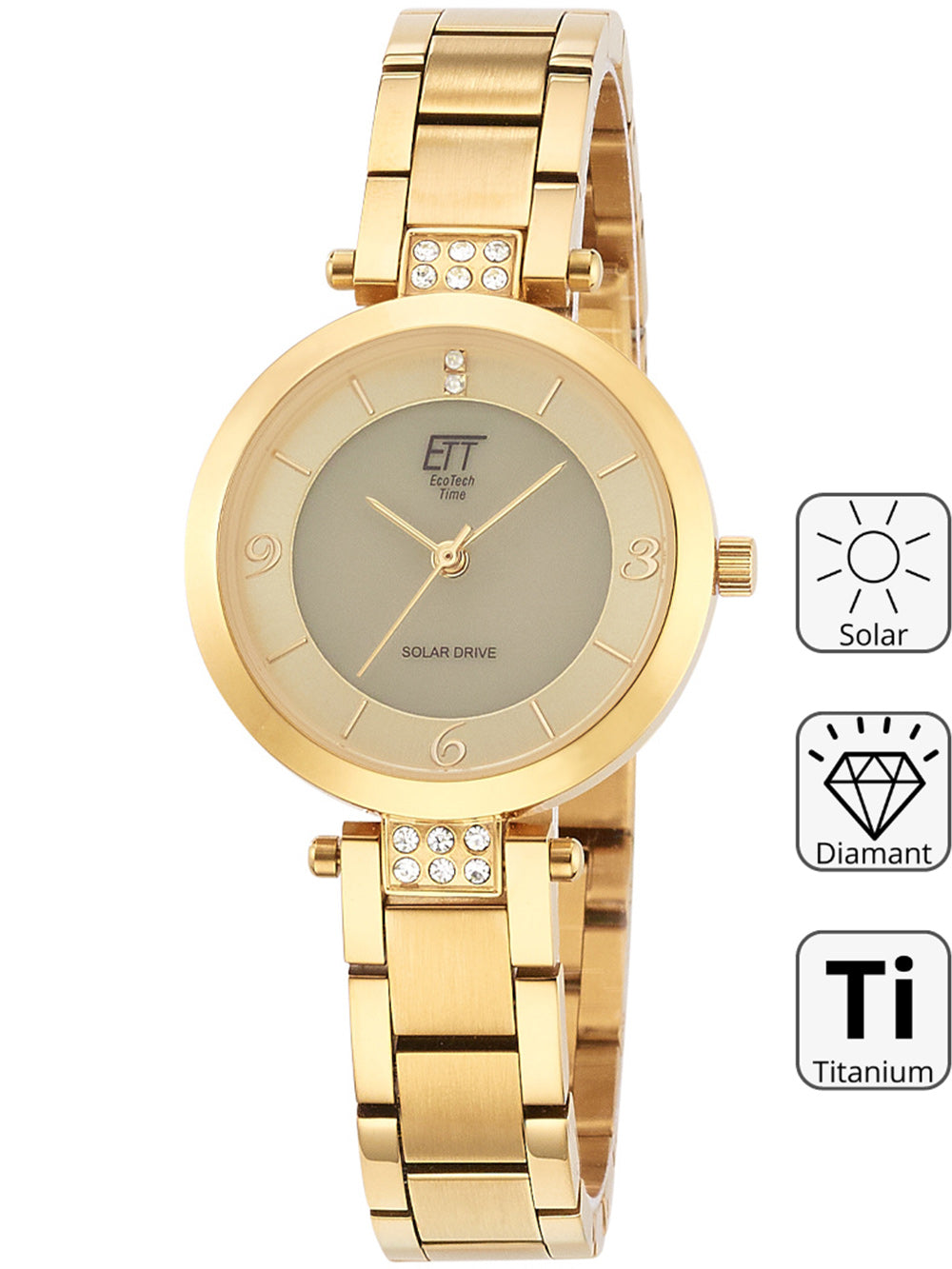 ETT ELS-12141-62M Diamond Lady Solar Drive moteriškas laikrodis 30mm 5ATM