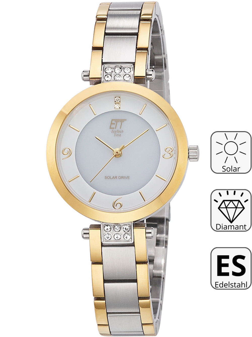 ETT ELS-12143-12M Diamond Lady Solar Drive moteriškas laikrodis 30mm 5ATM