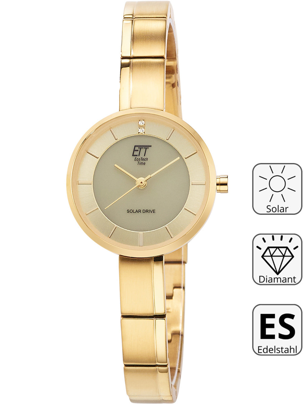 ETT ELS-12152-62M Diamond Lady Solar Drive moteriškas laikrodis 28mm 5ATM