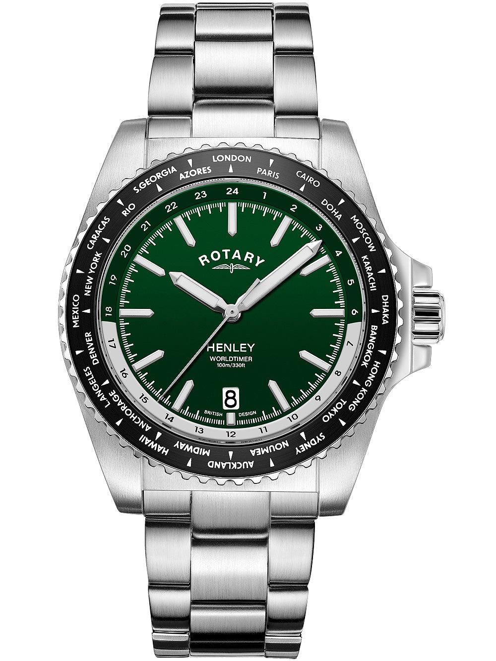 Rotary GB05370/78 Henley World Timer vyriškas laikrodis 41mm 10ATM